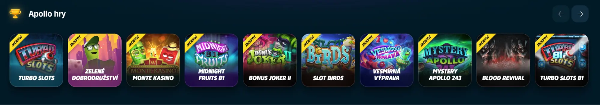 Apollo automaty s jackpoty – zahrajte si Midnight Fruits 81, Monte Kasino nebo Vesmírná Výprava Výběr Apollo her na Radioservis Hry – od Turbo Slots po Mystery Apollo 243 a Slot Birds